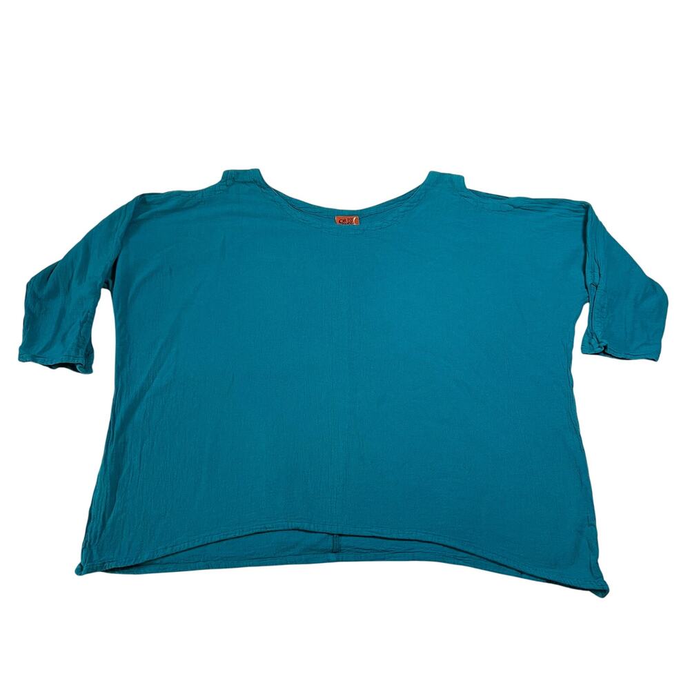 Oh My Gauze! Crewneck Cold Shoulder Blouse Size 2 (L/XL) Cotton Lagenlook Casual